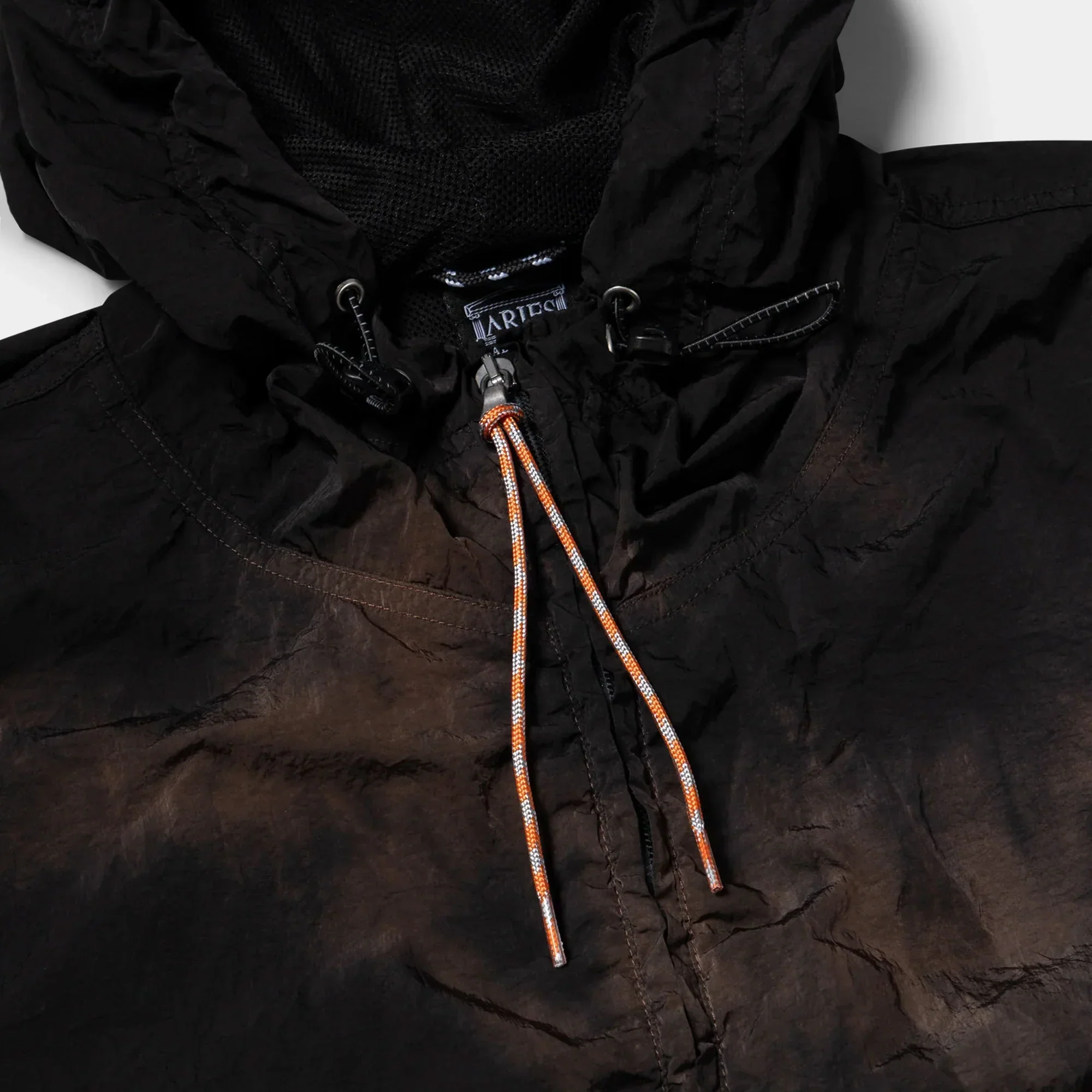 Aries Rag Dye Hooded Windcheater Jacket - Brown - Image 6